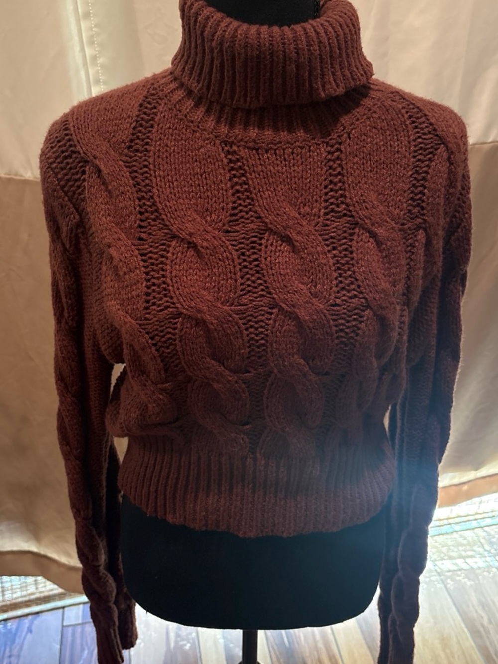 SHEIN Cable Knit Turtleneck Sweater - Chocolate Brown